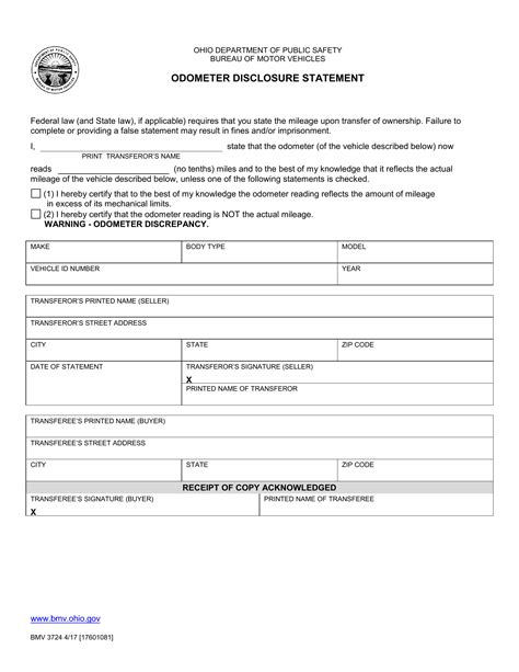 Form Bmv 3724 Odometer Disclosure Statement Forms Docs 2023