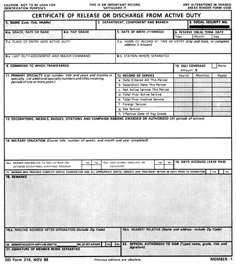 Form Center Record Military Separation Paperwork Dd214