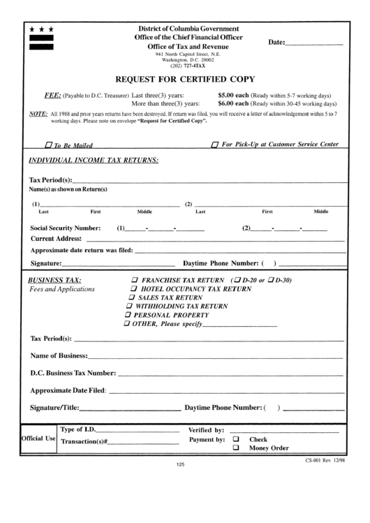 Form Cs 001 Request For Certified Copy Printable Pdf Download