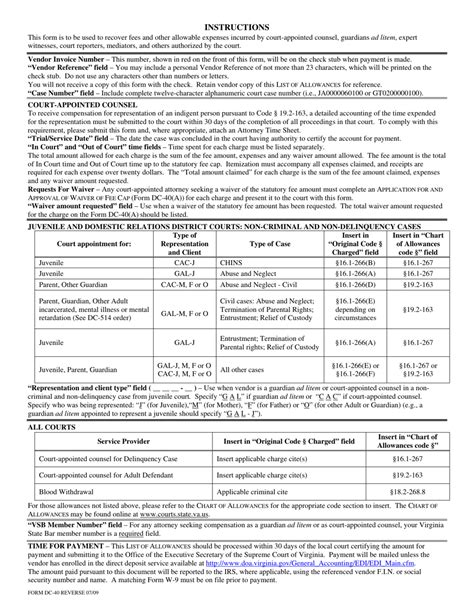 Form Dc 40 List Of Allowances Virginia Printable Pdf Download