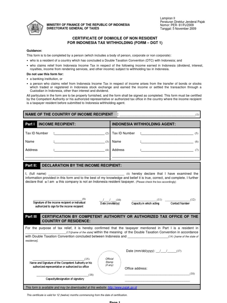 Form Dgt 1 Double Taxation Withholding Tax