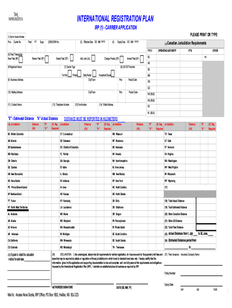 Form Dmv 1 Irp Download Fillable Pdf Or Fill Online Application For