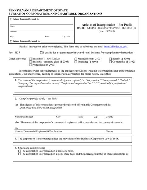 Form Dscb 15 1306 Articles Of Incorporation For Profit 2017