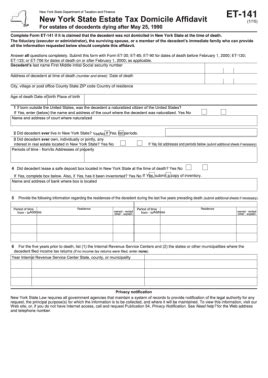 Form Et 141 New York State Estate Tax Domicile Affidavit Affidavitform Net