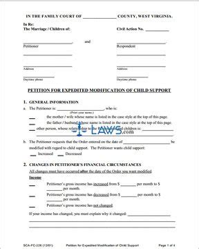 Form Fc226 Petition For Expedited Modification Of Child Support Free