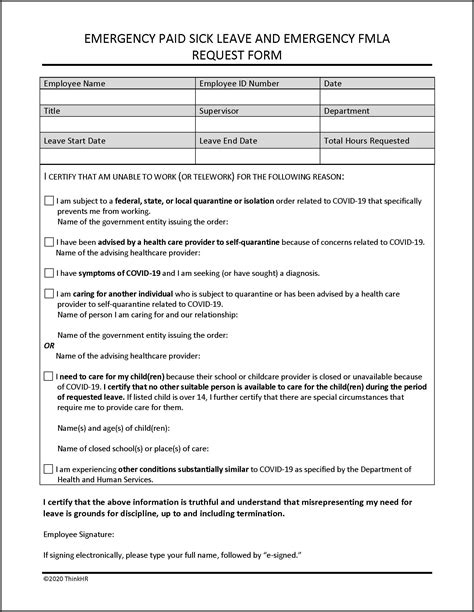 Form For Emergency Fmla Leave Request Form Resume Template