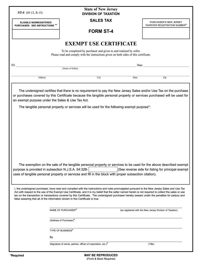 Form For New Jersey Sales Tax Exempt St 5 Tax Walls