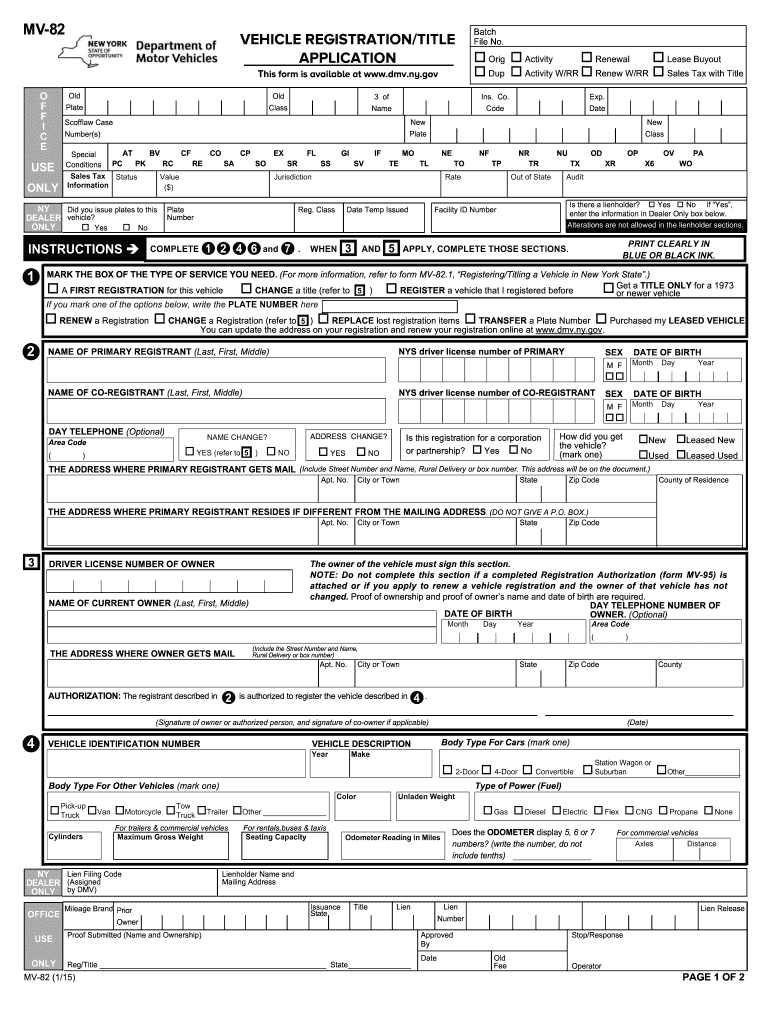 Form Mv 82 Fill Out Sign Online And Download Fillable Pdf New York