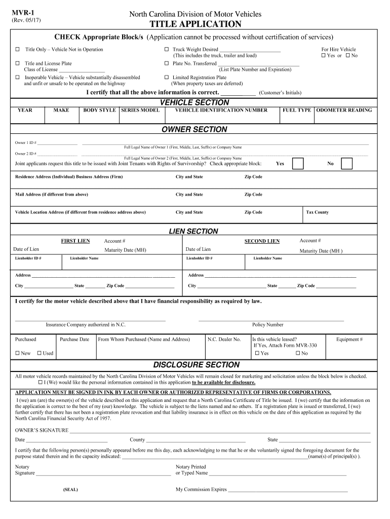 Form Mvr 1 Fill Out Sign Online And Download Fillable Pdf North