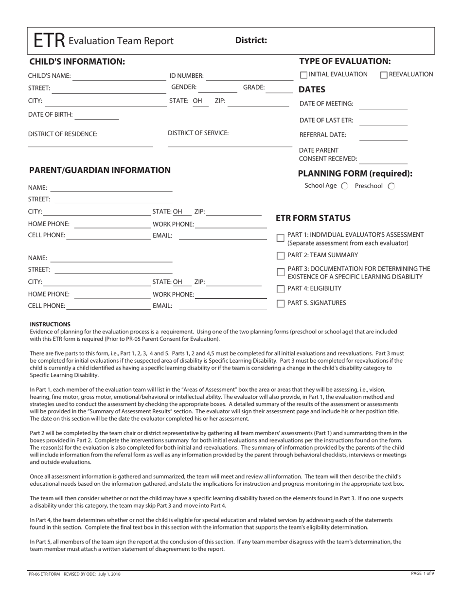 Form Pr 06 Etr Fill Out Sign Online And Download Printable Pdf Ohio