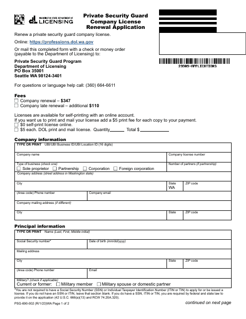 Form Psg 690 002 Download Fillable Pdf Or Fill Online Private Security Guard Company License