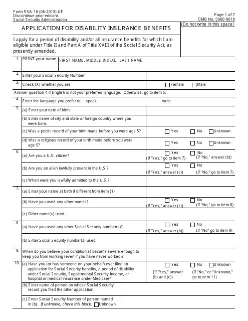 Form Ssa 16 Instructions Filing Your Disability Benefits Claim