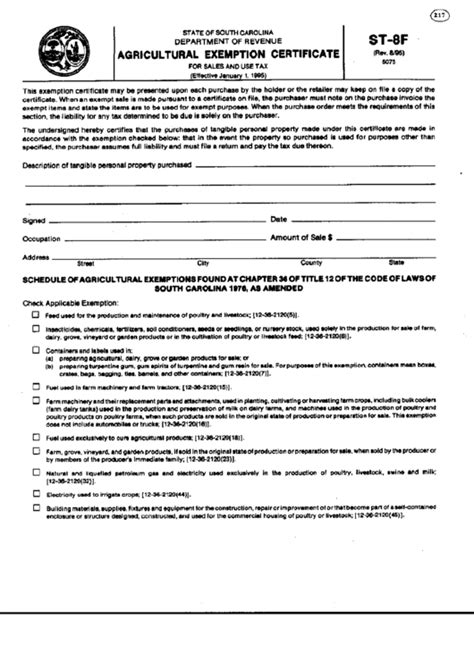 Form St 8F Agricultural Exemption Certificate Printable Pdf Download