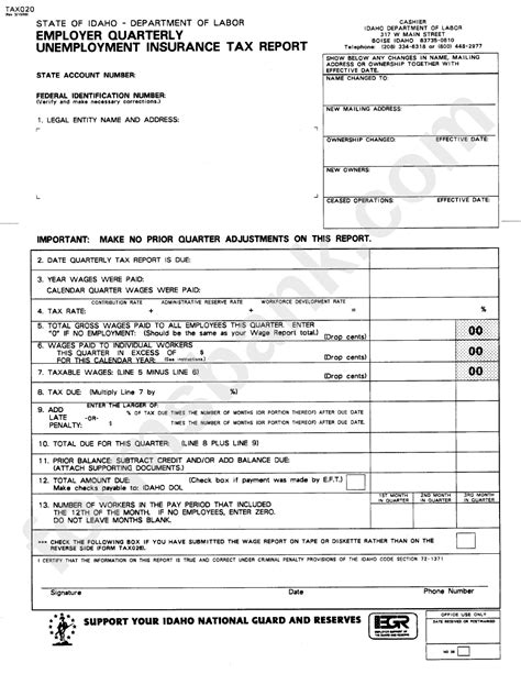 Form Tax020 Employer Quarterly Unemployment Insurance Tax Report Printable Pdf Download