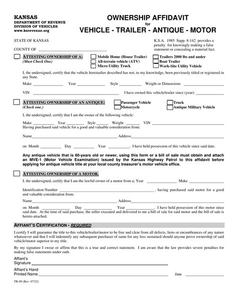 Form Tr 90 Download Fillable Pdf Or Fill Online Ownership Affidavit For