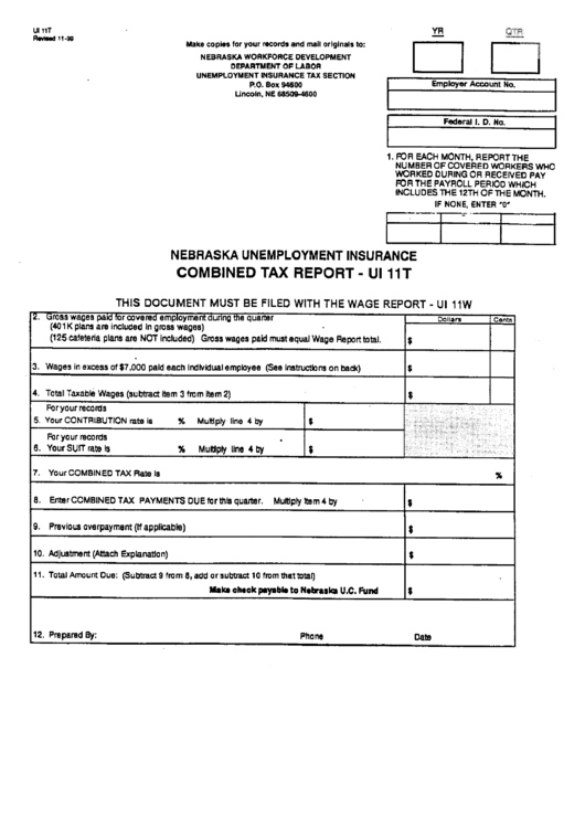 Form Ui 11T Nebraska Unemployment Insurance Combined Tax Report Ui