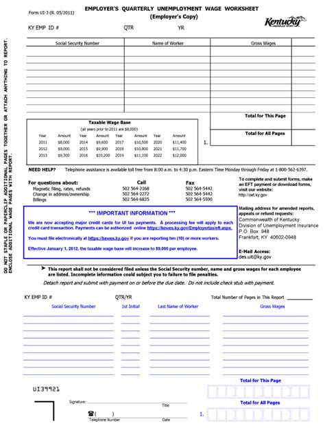 Form Ui 3 Employer S Quarterly Unemployment Wage Worksheet Printable