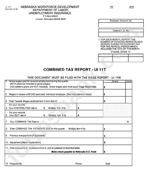 Form Ui11t Nebaska Unemployment Insurance Combined Tax Report Printable Pdf Download