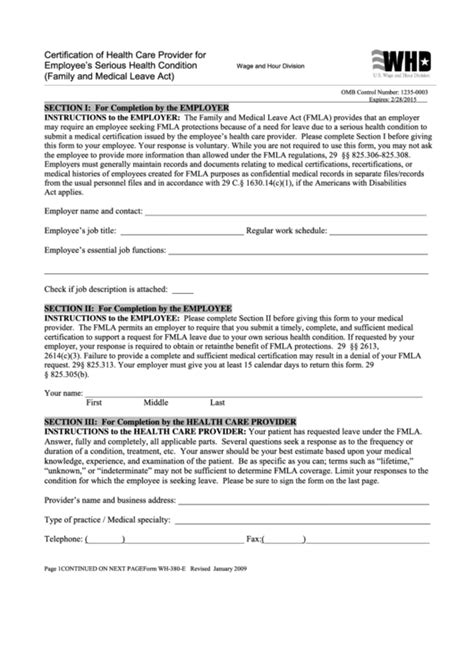 Form Wh 380 E Download Fillable Pdf Or Fill Online Fmla Certification