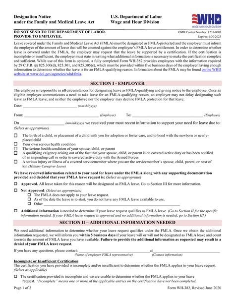 Form Wh 382 Download Fillable Pdf Or Fill Online Fmla Designation