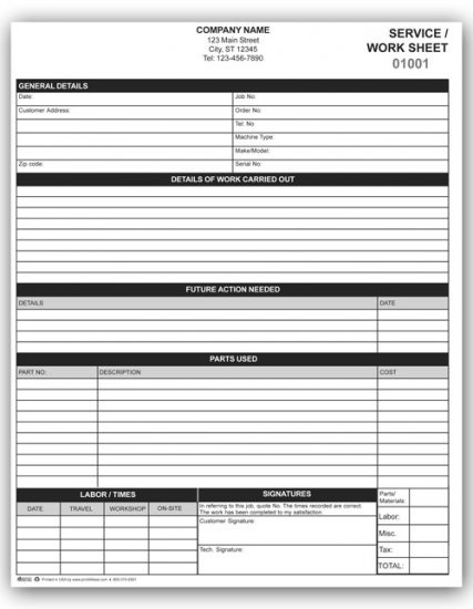 Form Work Order Personalized Forms