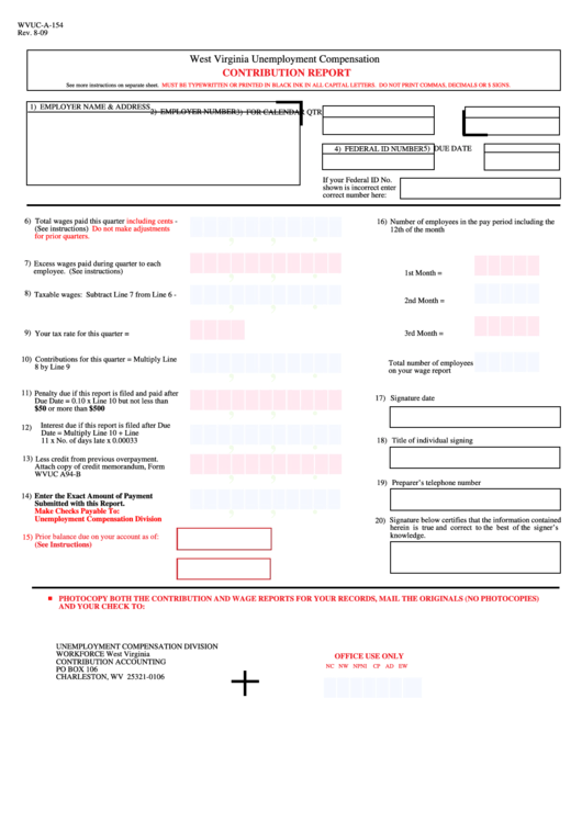 Form Wvuc A 154 Contribution Report West Virginia Unemployment Compensation Division