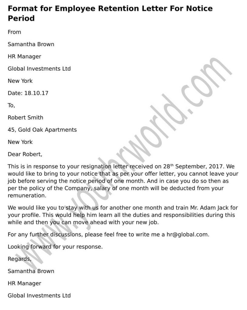 Format For Employee Retention Letter For Notice Period Hr Letter Formats