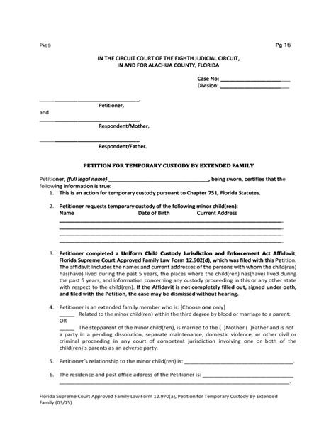 Forms For A Petition For Temporary Custody Florida Free Download