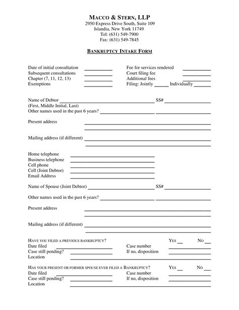 Free 10 Bankruptcy Intake Form Samples In Pdf Ms Word