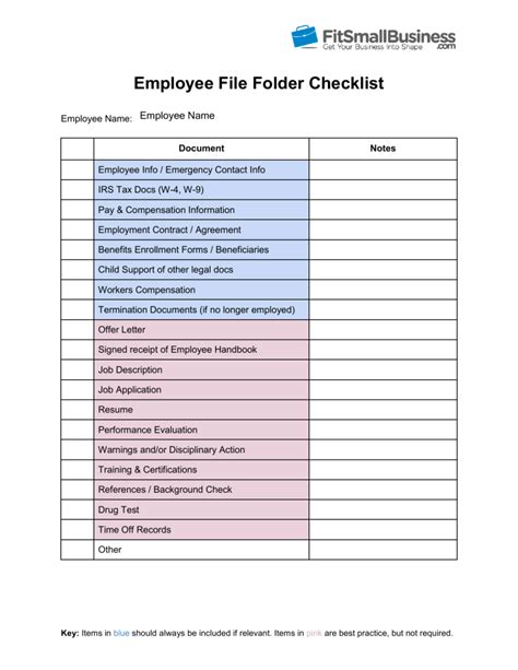 Free 10 Employee File Checklist Samples Personnel Medical New