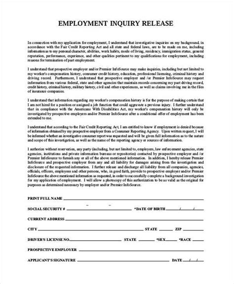 Free 10 Sample Employment Release Forms In Pdf Ms Word