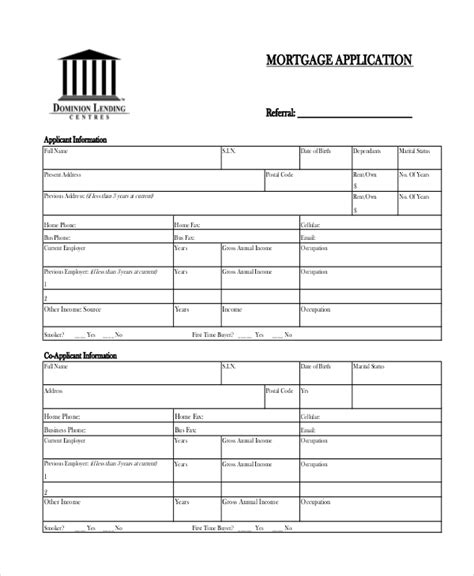 Free 10 Sample Mortgage Application Forms In Ms Word Pdf