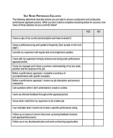 Free 10 Sample Self Evaluation Templates In Pdf Ms Word