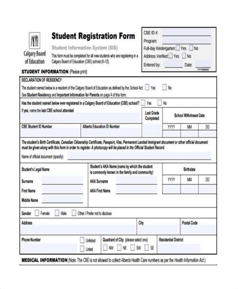 Free 10 Student Form Samples In Pdf