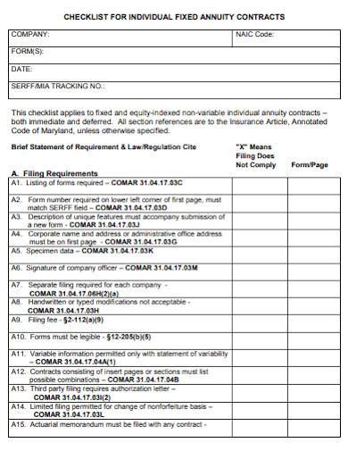 Free 11 Annuity Checklist Samples Templates In Pdf Ms Word