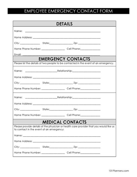 Free 11 Emergency Contact Forms In Pdf Ms Word 12 Emergency Contact