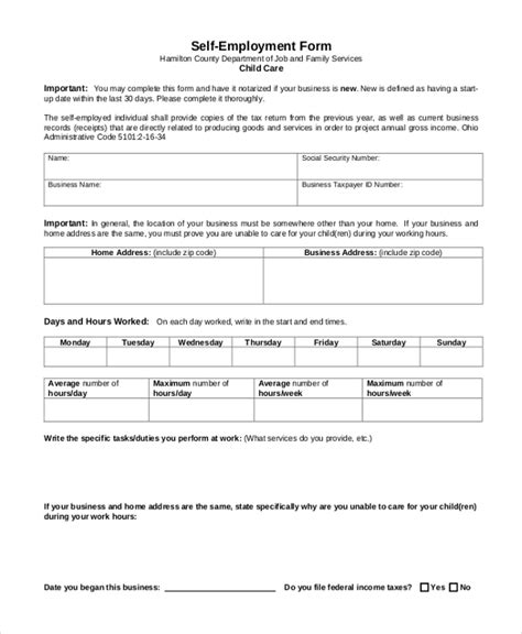 Free 11 Sample Self Employment Forms In Pdf Ms Word