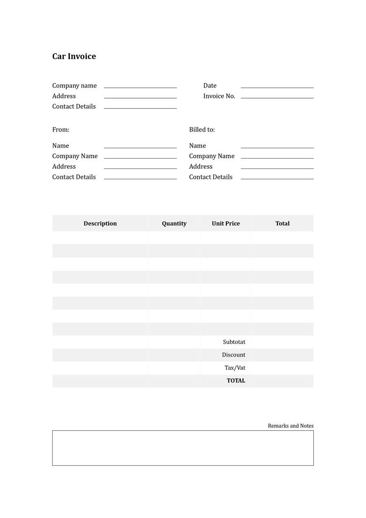 Free 12 Vehicle Invoice Templates In Ms Word Pdf Excel