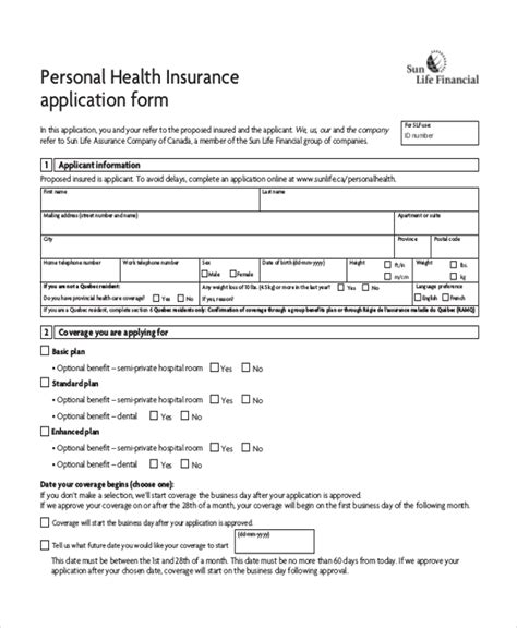 Free 13 Health Insurance Form Samples Pdf Ms Word Google Docs