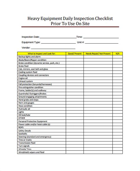 Free 15 Equipment Checklists In Pdf Ms Word Excel Apple Pages