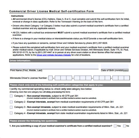 Free 16 Sample Cdl Medical Form Templates In Pdf Ms Word