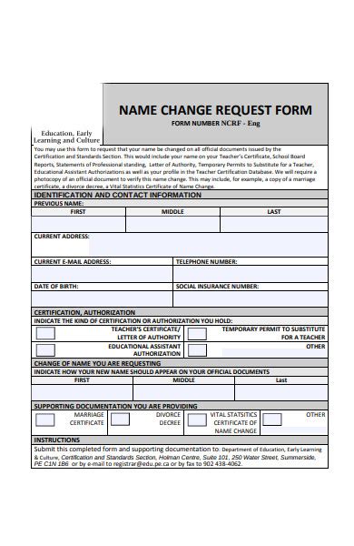 Free 18 Name Change Forms In Pdf Ms Word