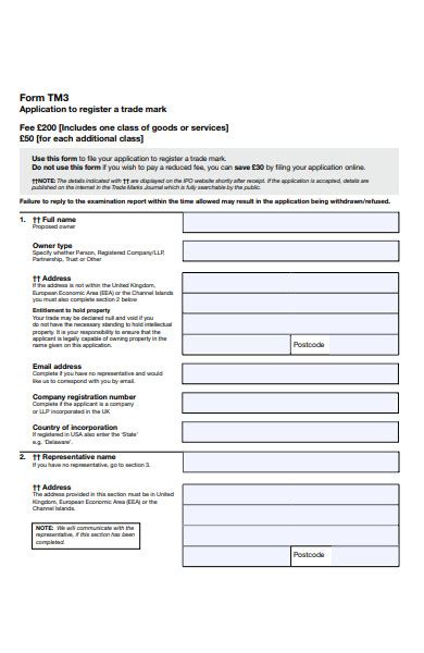 Free 19 Trademark Forms In Pdf Ms Word