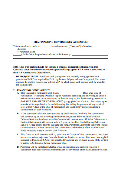 Free 2 Fha Va Financing Addendum Sample Forms In Pdf