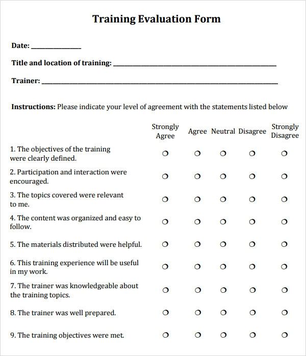 Free 20 Sample Training Evaluation Forms In Pdf Ms Word Excel