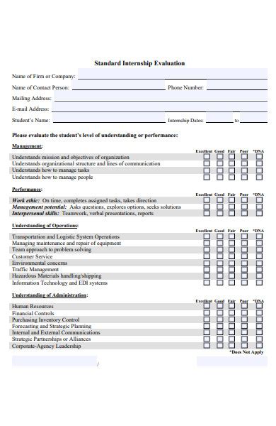 Free 27 Internship Evaluation Form Samples Pdf Ms Word Google Docs