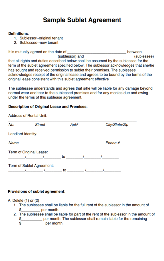 Free 3 Sublet Agreement Forms In Pdf Ms Word