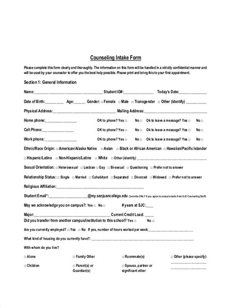 Free 34 Counselling Forms In Pdf Ms Word