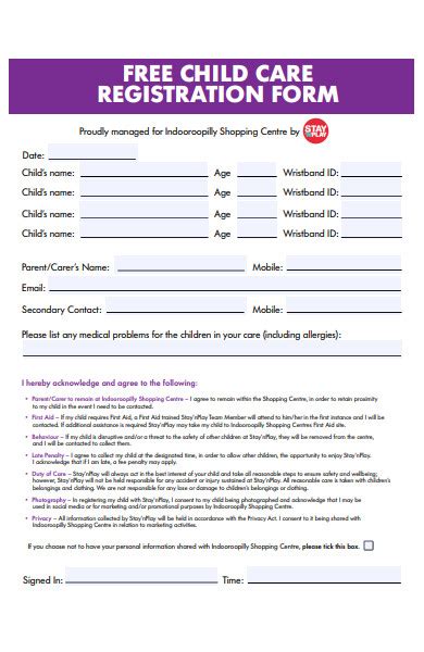 Free 49 Childcare Registration Forms In Pdf Ms Word