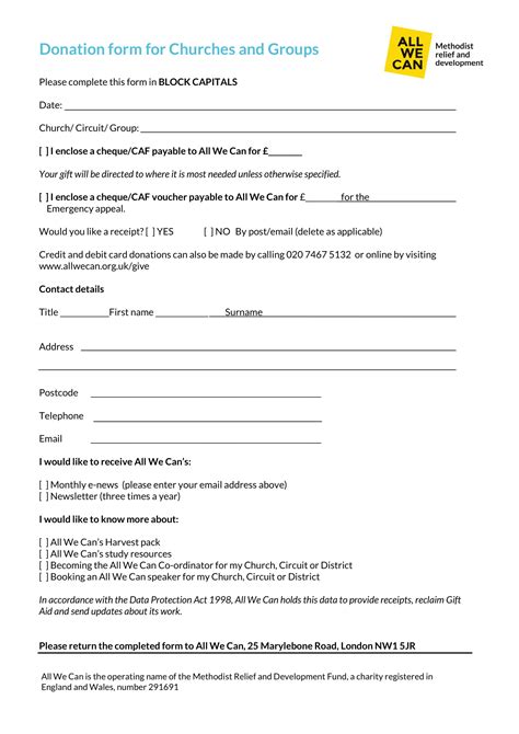 Free 5 Church Donation Forms In Pdf Excel